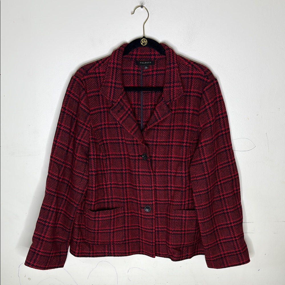 Talbots Wool Women's Red and Black Plaid Jacket Size 20